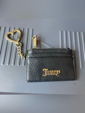 Black Leather Coin Card Holder with Gold Hardware